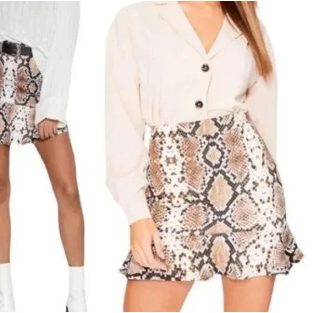 Nasty Gal Snakeskin Print Ruffle Hem Miniskirt, Size 6